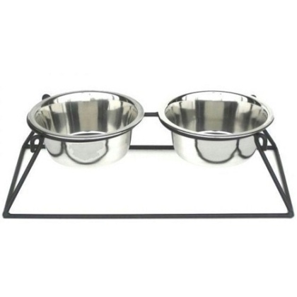 Pyramid Elevated Double Dog Feeder - Small/Black