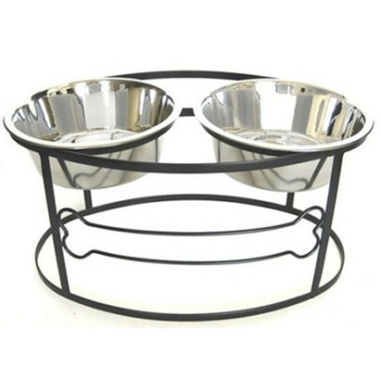 Bone Raised Double Dog Bowl - Small/Black